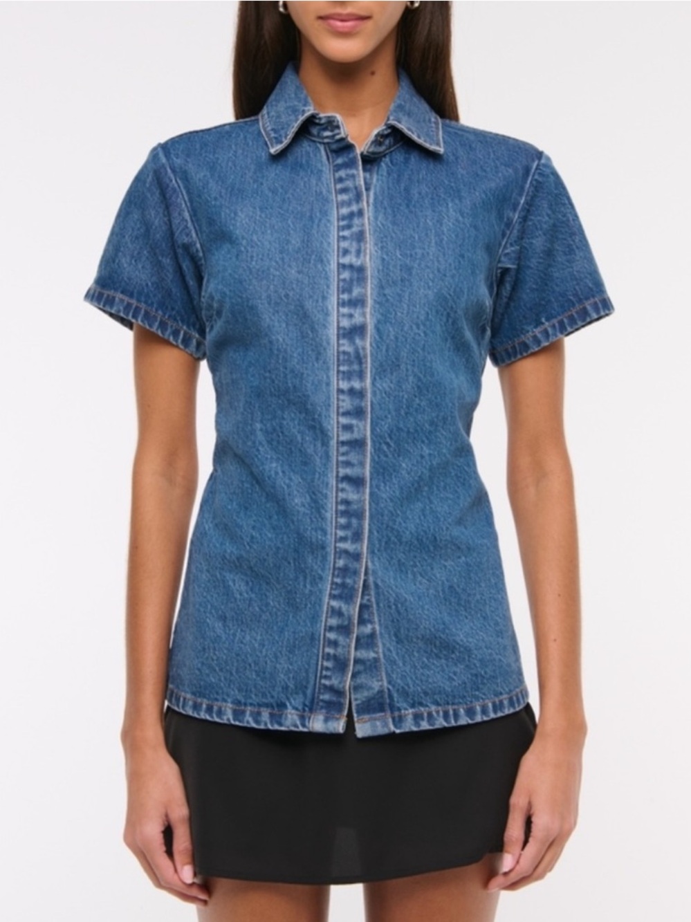 Abercrombie & Fitch Denim Peplum Shirt Medium Wash M